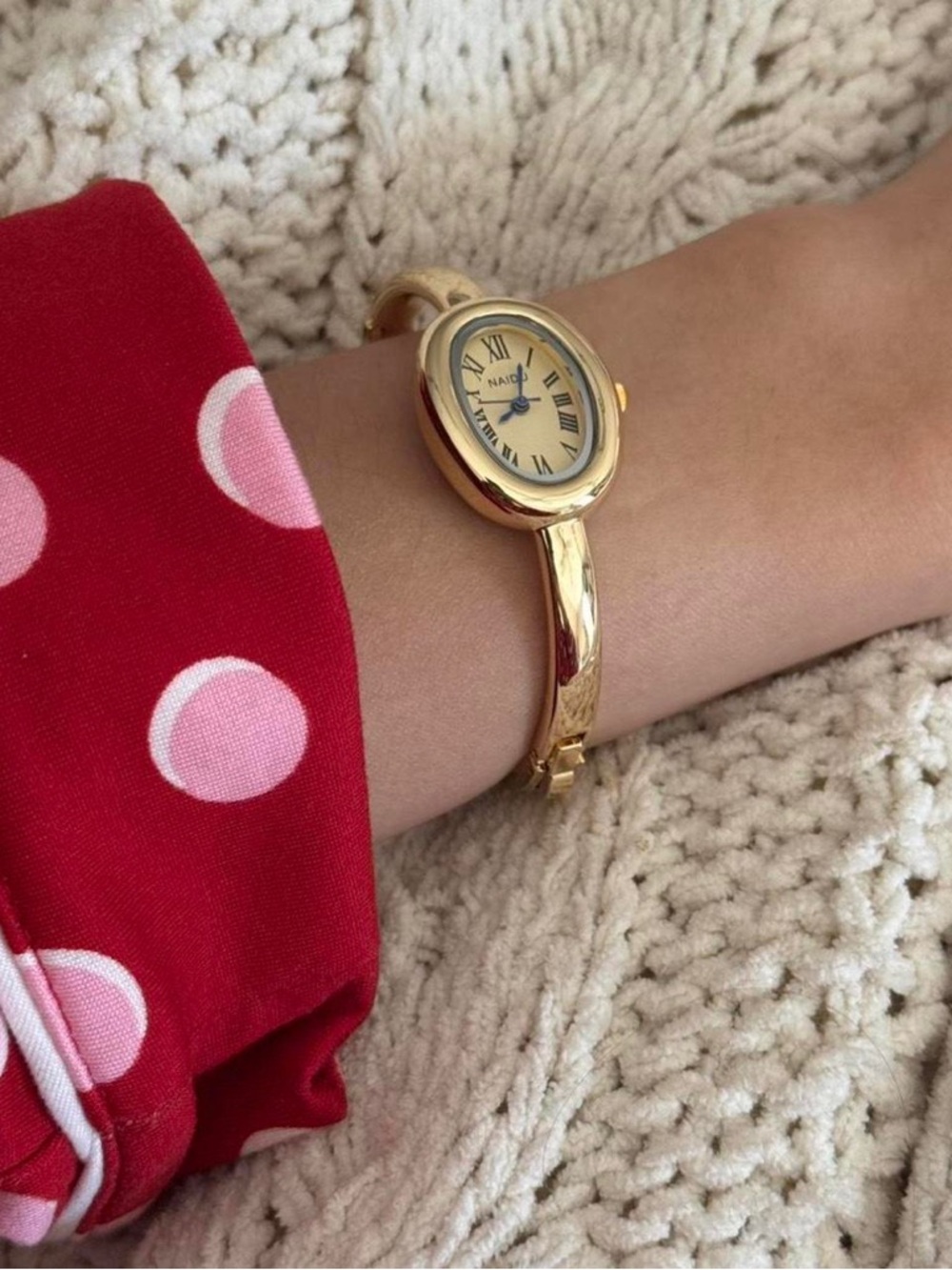 NAIDY Gold Oval Bangle Watch - Cream Dial - Picture 3 of 3
